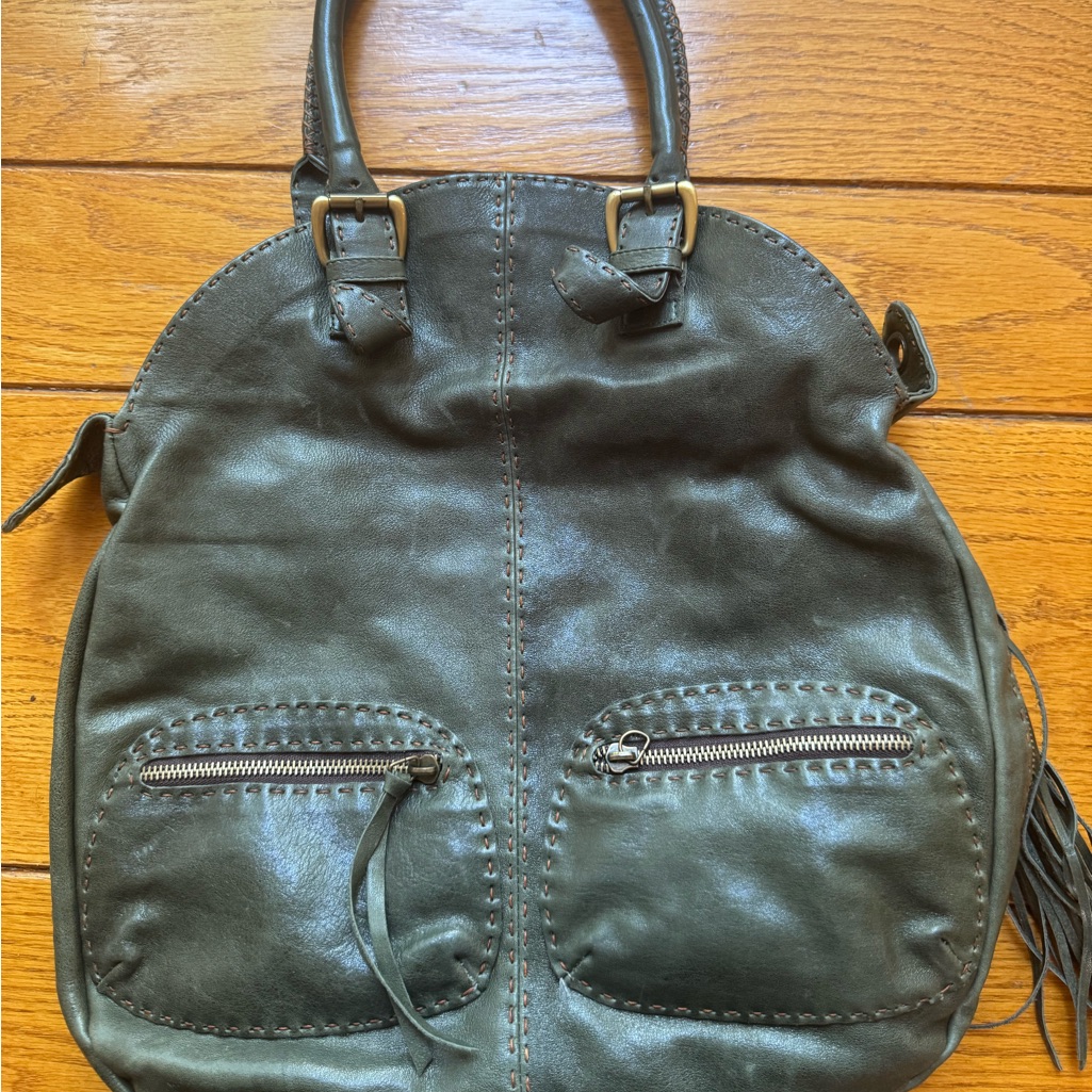 Carla Mancini Olive Green Handbag With Fringe Detail